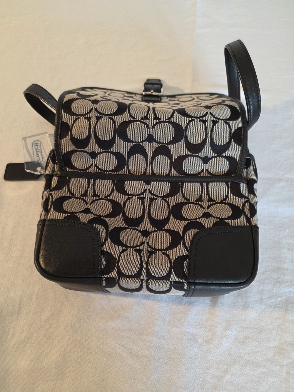 Coach Black and Grey Signature Shoulder Bag with Buckle Flap - Picture 8 of 8